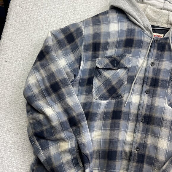 Wrangler Hooded Flannel Quilted Lined Shirt Jacket Men’s 2XL Blue Button Up - Picture 3 of 16
